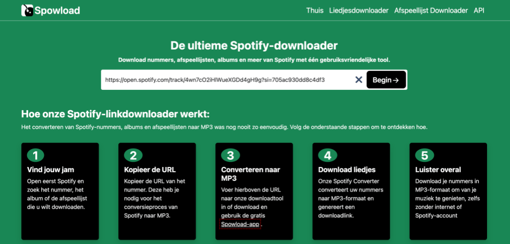 Download Spotify-nummers via Spowload
