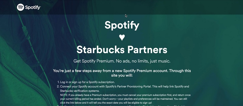 Starbucks gratis Spotify Premium