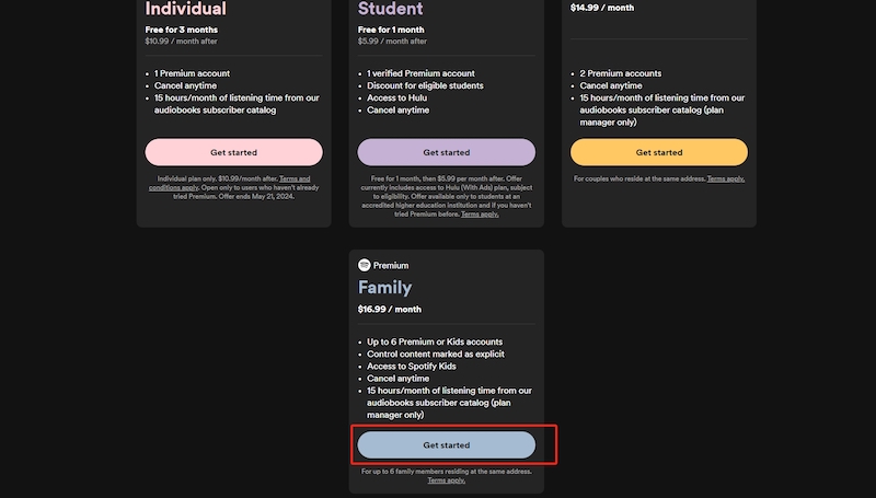 Start Spotify Premium Family