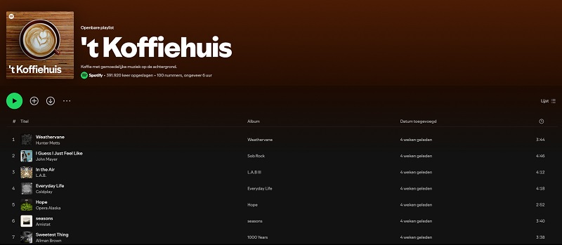 't Koffiehuis Spotify-afspeellijst