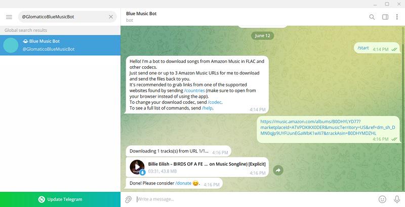 Telegrama GlomaticoBlueMusicBot