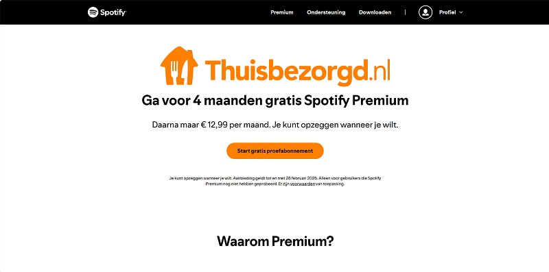Thuisbezorgd gratis Spotify Premium