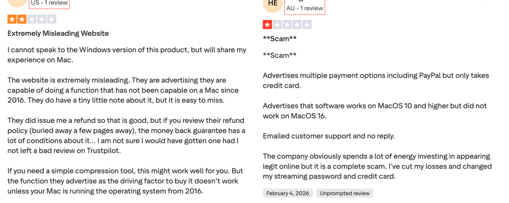 Negative User Reviews from Trustpilot