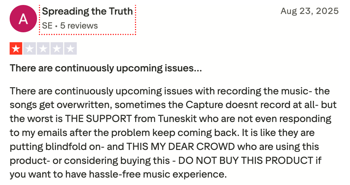 User Reviews of TunesKit from TrustPilot