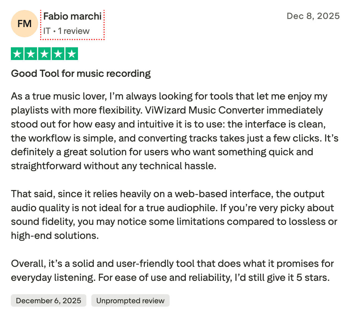 Review from Trustpilot of ViWizard