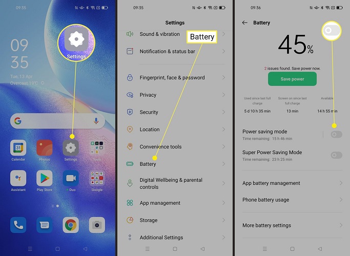 Disable Battery Saver on Android