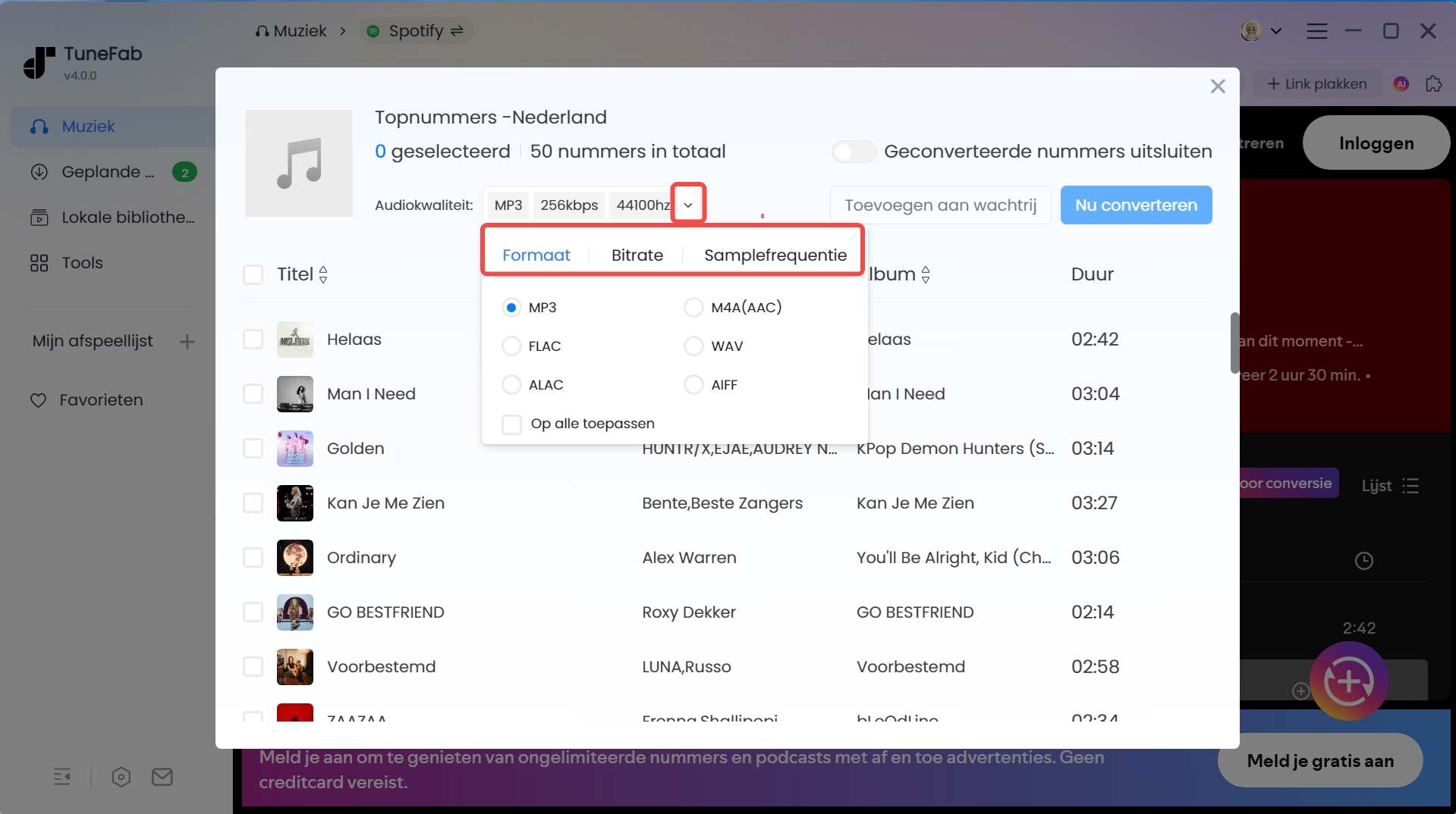 Stel uitvoerparameters in
