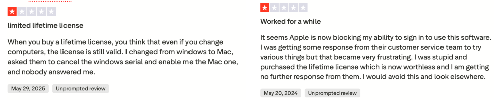 Negative User Reviews of UkeySofy from Trustpilot