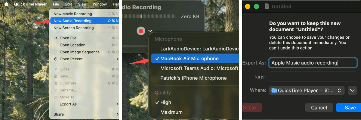 Record Apple Music via QuickTime Player