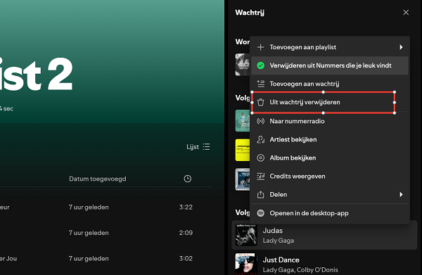 Wachtrij Spotify wissen op PC