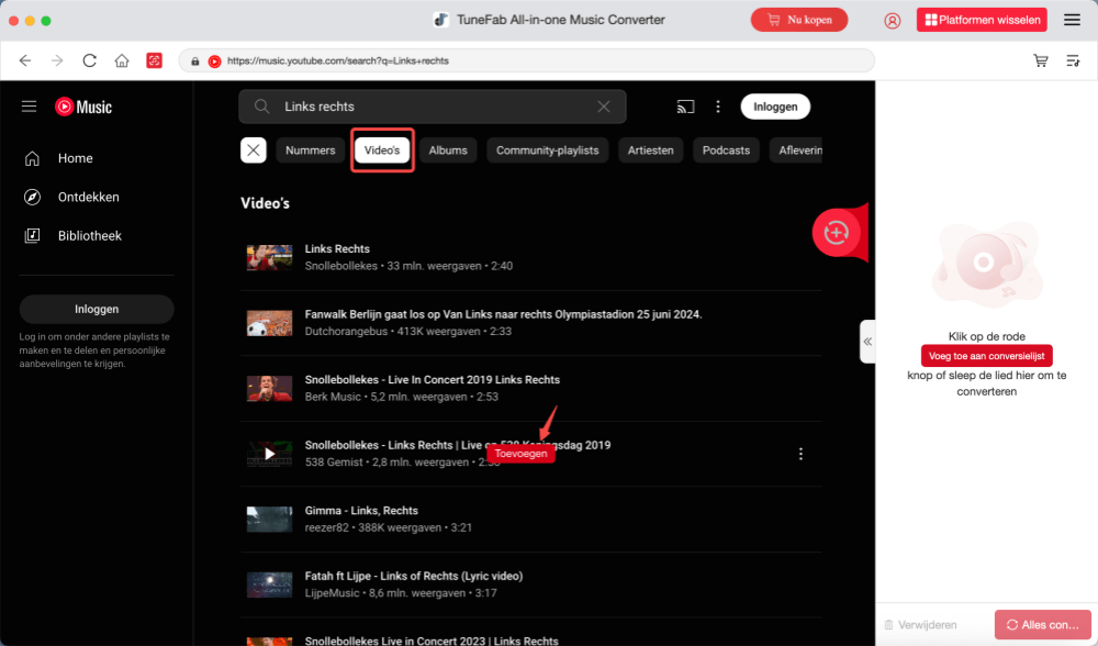 Voeg YouTube-video's toe om te converteren