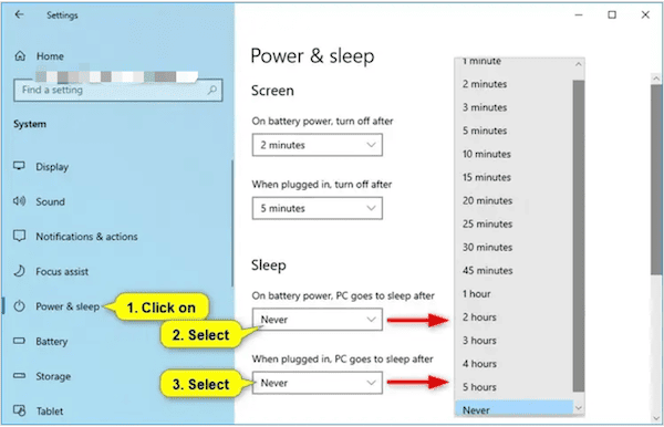Power and Sleep Settings on Windows