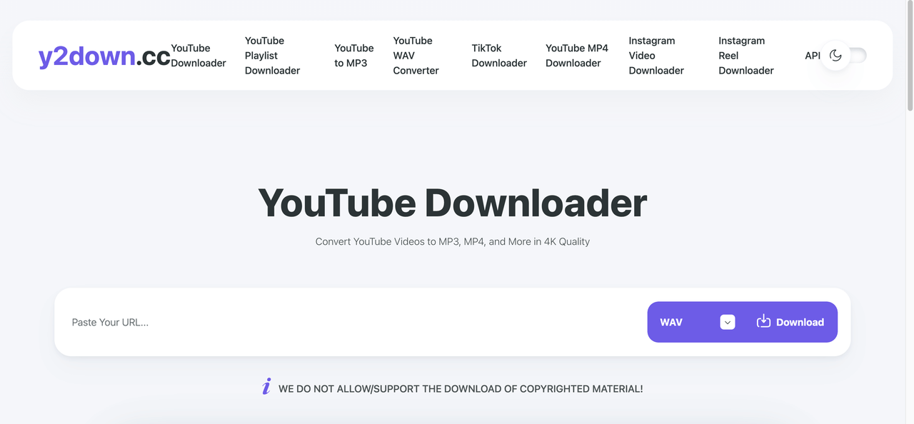 Scaricare YouTube to WAV con y2down.cc
