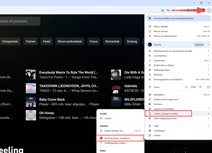 YouTube Music PWA installeren op Chrome