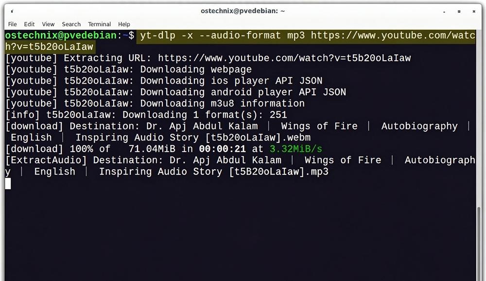 yt-dlp Rips YouTube Audio