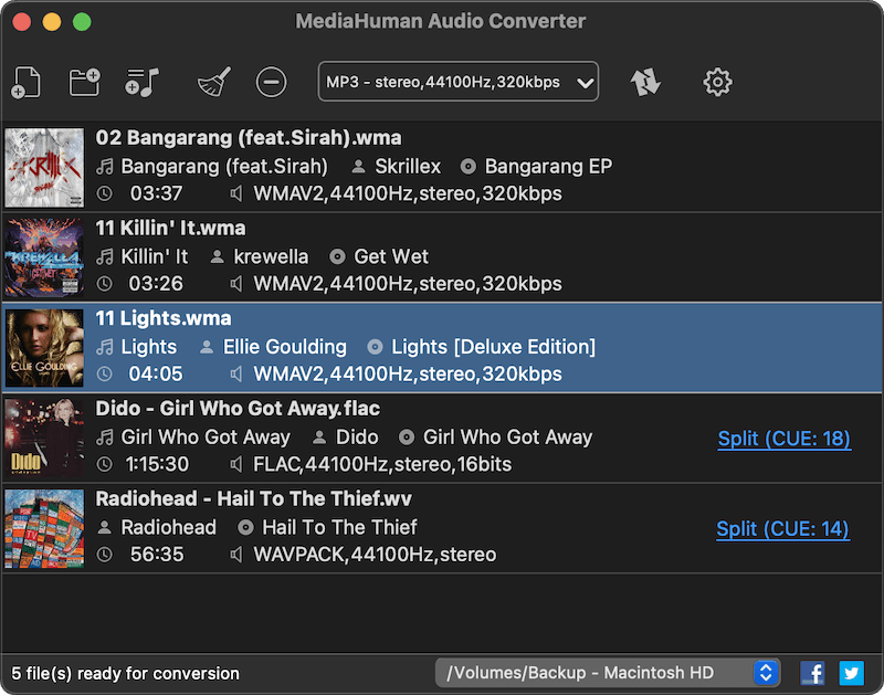 Archivos WMA encubiertos con MediaHuman Audio Converter