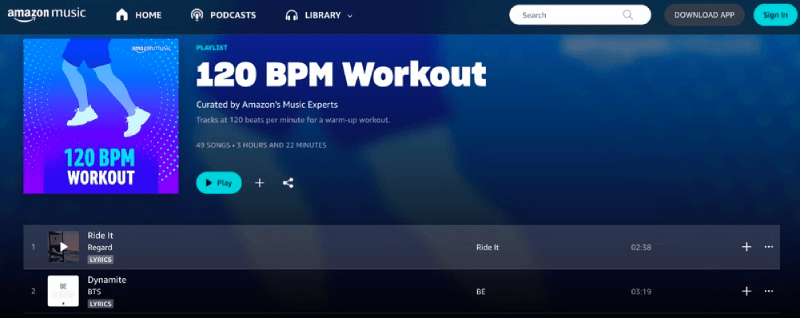 Playlist di allenamento a 120 BPM su Amazon Music