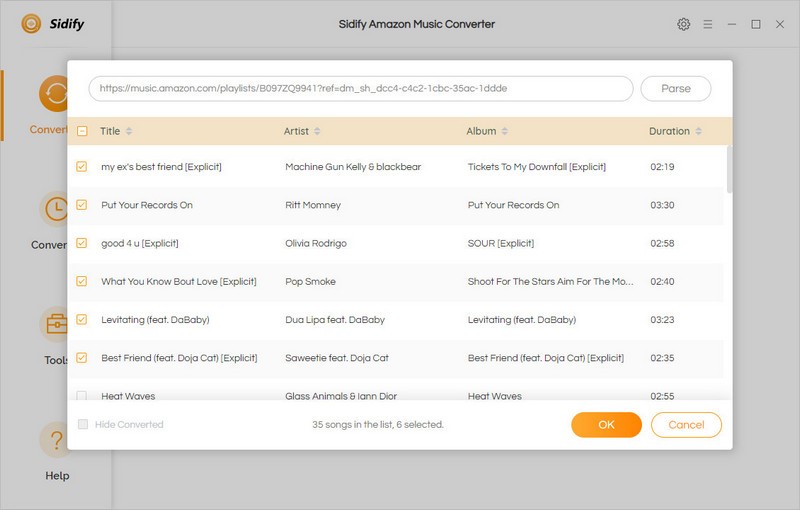 Selecteer en converteer Amazon Music-afspeellijst