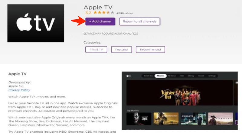 在 Roku 上添加 Apple TV 频道