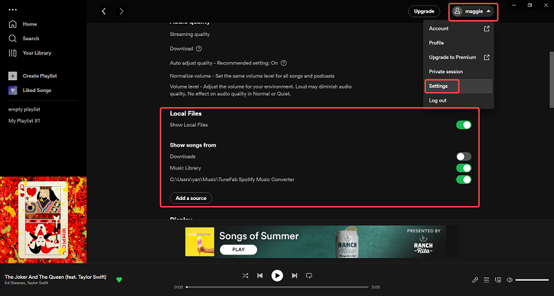 Carica i brani Spotify scaricati sull'app