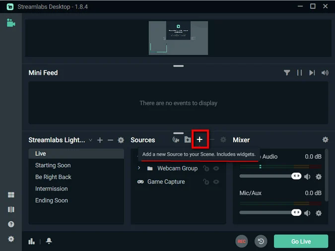 Add Source on Streamlabs