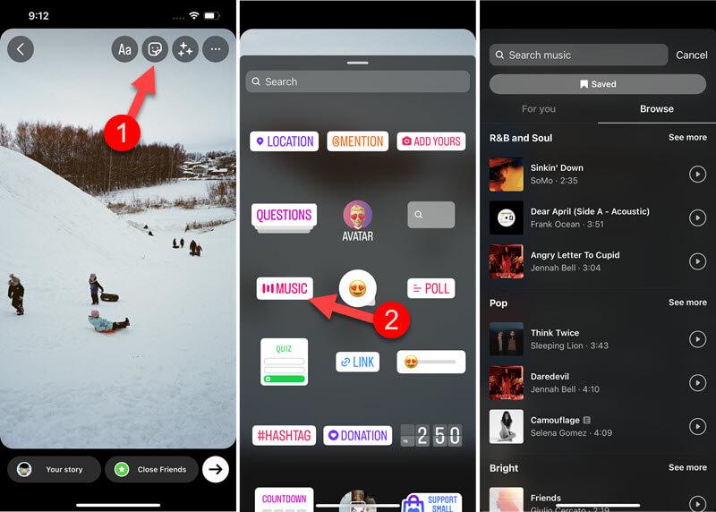 Instagram 스토리에 추가할 Spotify 노래 검색