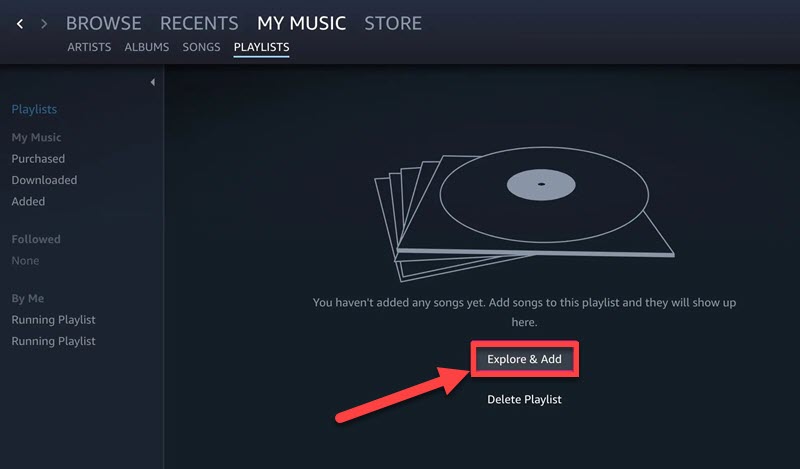 Добавьте песни в список воспроизведения в приложении Amazon Music