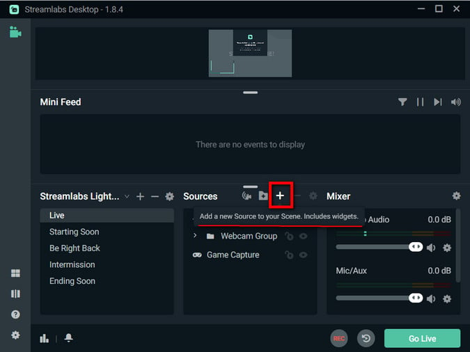 Add Source on Streamlabs