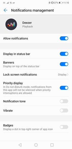 Android permite notificaciones de Deezer