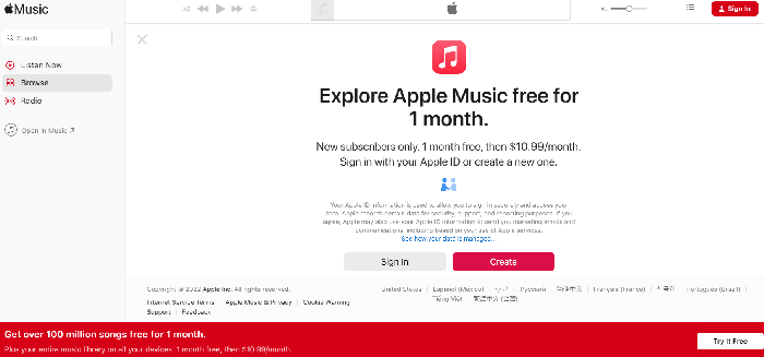 Apple Music Web Player Ottieni una prova gratuita