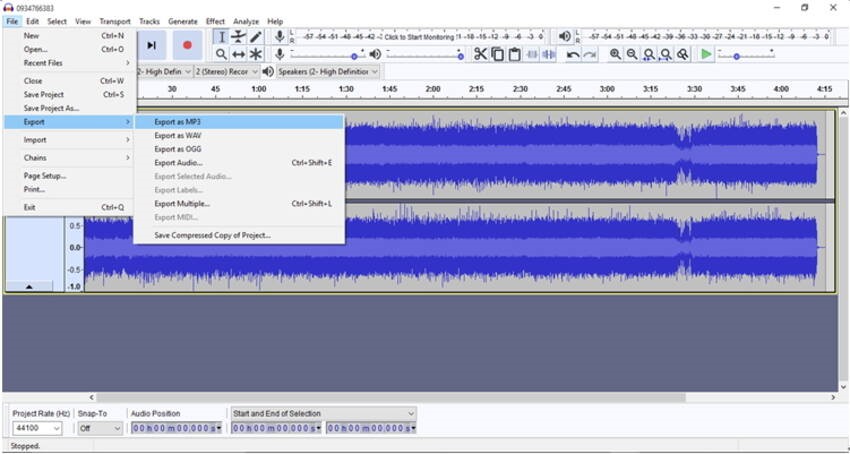 Exportar áudio gravado para MP3