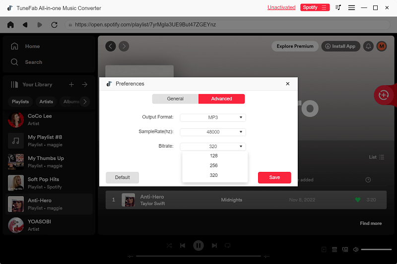Personalice los parámetros de audio para descargar música en streaming