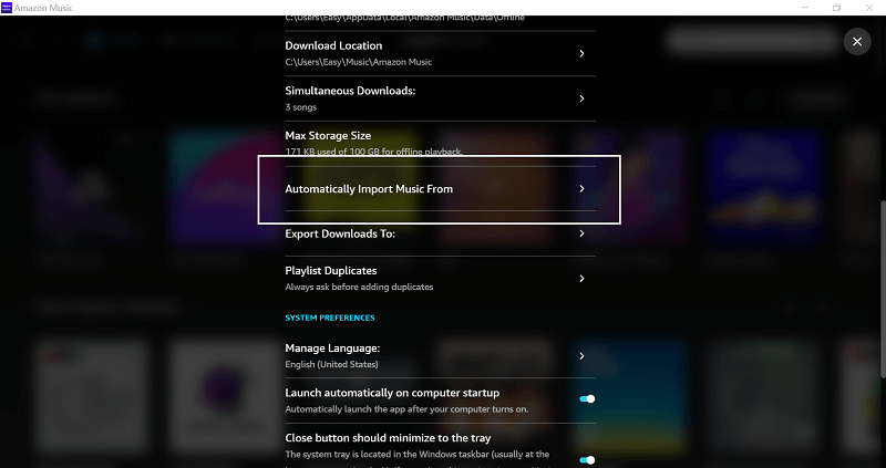 Klik om Import Music Tag in de Amazon Music-app in te voeren
