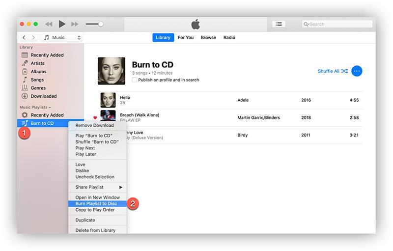 Записать плейлист Amazon Music на компакт-диск iTunes