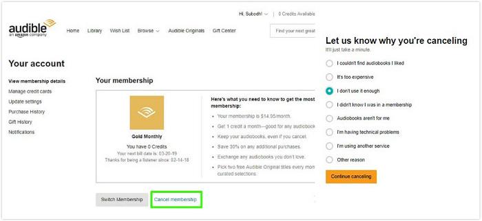 Cancel Audible Membership