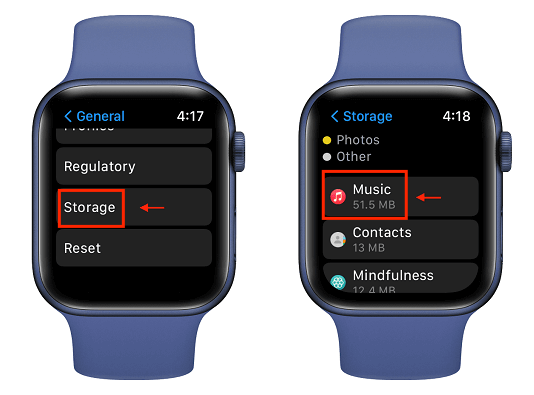 Verifique o armazenamento do Apple Watch
