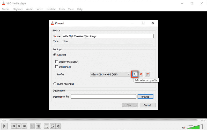 Elija los parámetros de salida VLC Media Player
