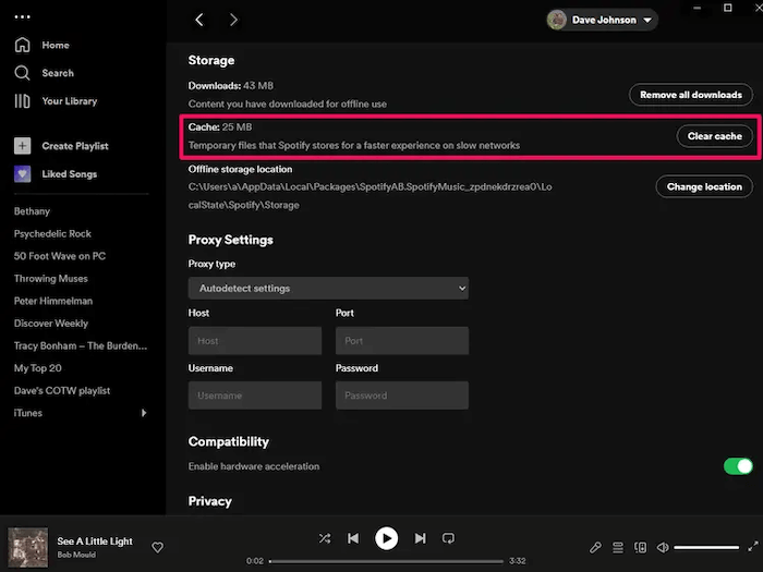 Reinig Spotify Cache op desktops