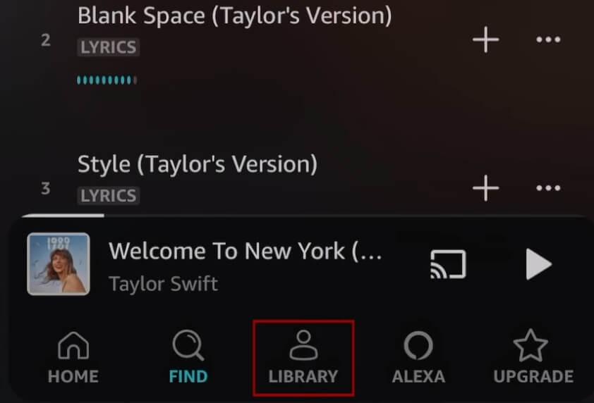 انقر فوق المكتبة في تطبيق Amazon Music