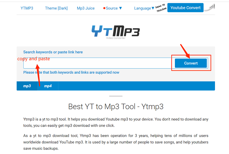 Copie o link de música do YouTube para YTMP3