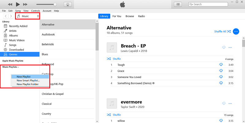 Criar lista de reprodução no iTunes
