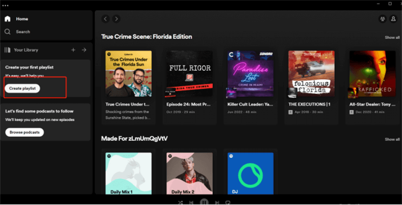 Crea playlist Spotify su PC