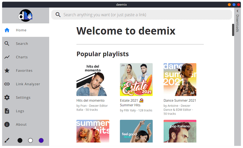 Página inicial do Deemix