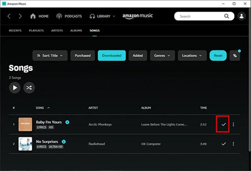 Fai clic su Libreria sull'app desktop Amazon Music