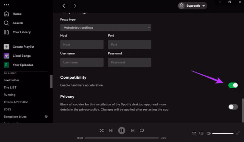 Select Spotify Hardware Acceleration Under Advanced Settings