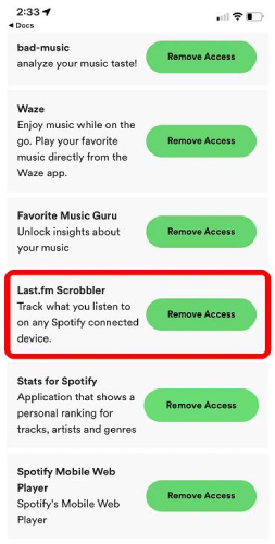 Отключить Last.fm от Spotify