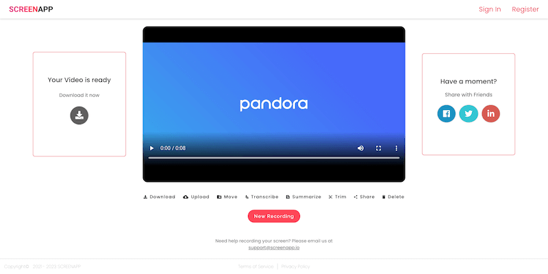 Descargar música de Pandora bien grabada desde Screenapp