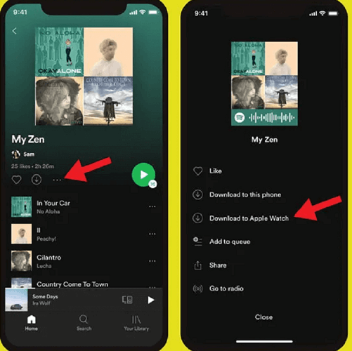Premium으로 Apple Watch에서 Spotify 재생 목록 다운로드