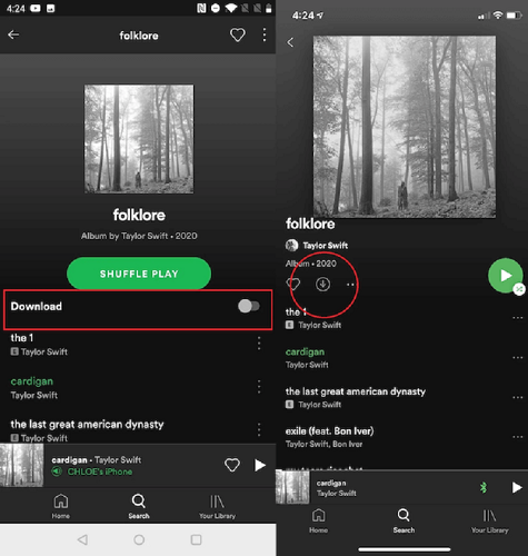 Download nummers op Spotify op Android