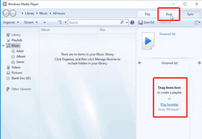 Masterizza musica su CD Windows Media Player